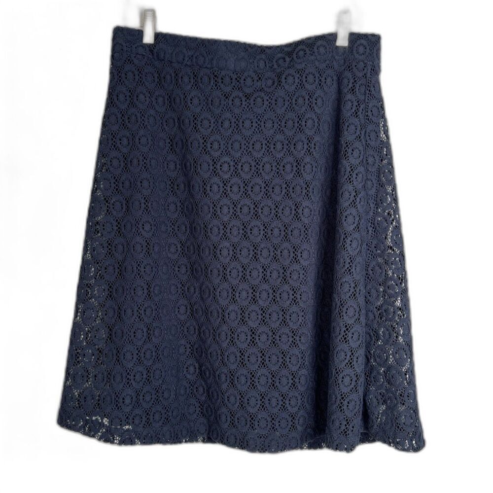 Alfani NWT Navy Blue Lace Overlay Aline‎ Knee Length Skirt Size 10